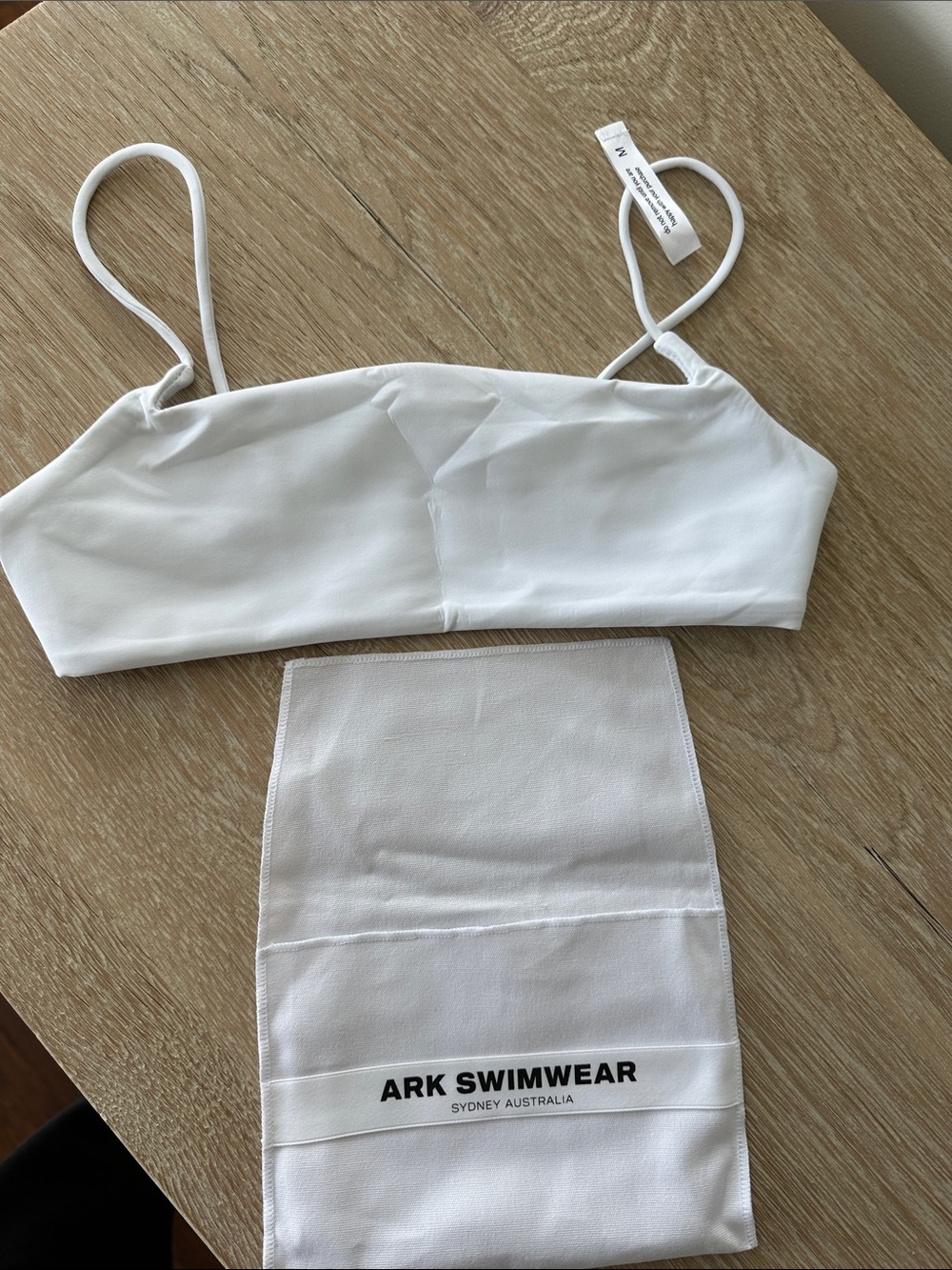 ARK Swimwear White Bikini Top — Minimal Bandeau with Straps